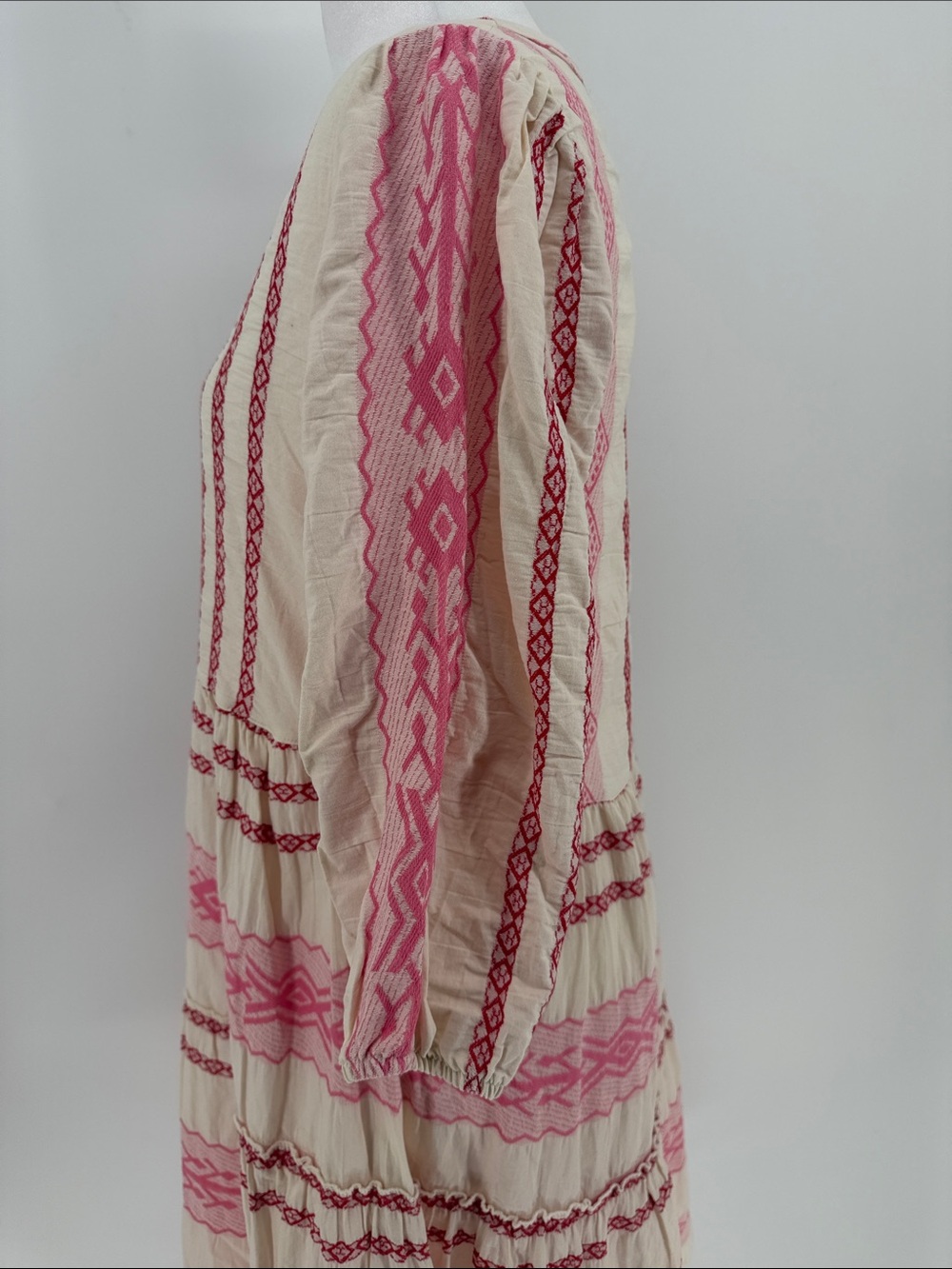 Flowers For Friends Embroidered Mini Dress XS Pink Cream Cottagecore Boho - Picture 5 of 8